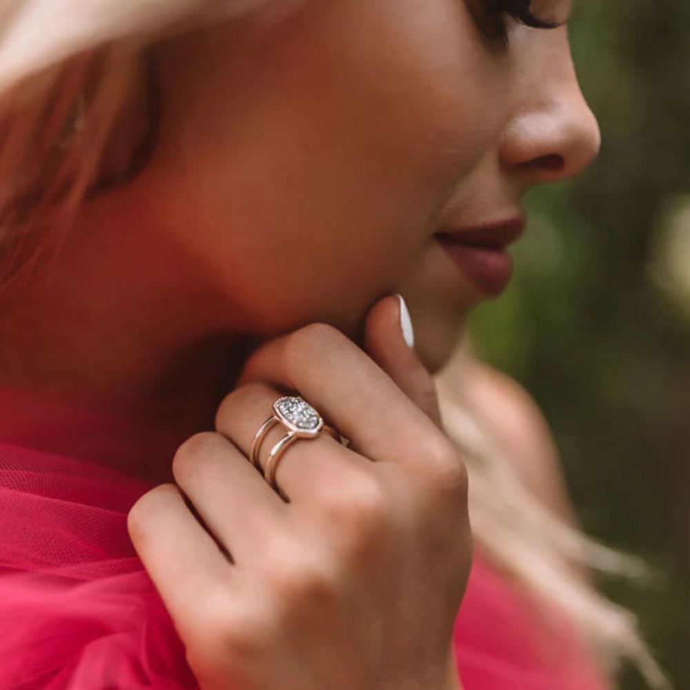 🆕KENDRA SCOTT ELYSE DOUBLE BAND RING/ PLATINUM DRUSY - Picture 2 of 11